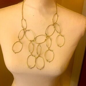 Talbots statement necklace gold blue pearl, and stones interlocking ovals